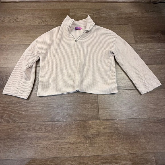 Edikted Sweaters - Edikted Chunky Quarter Zip Ribbed Cream Sweater Slouchy Size L Cozy Pullover